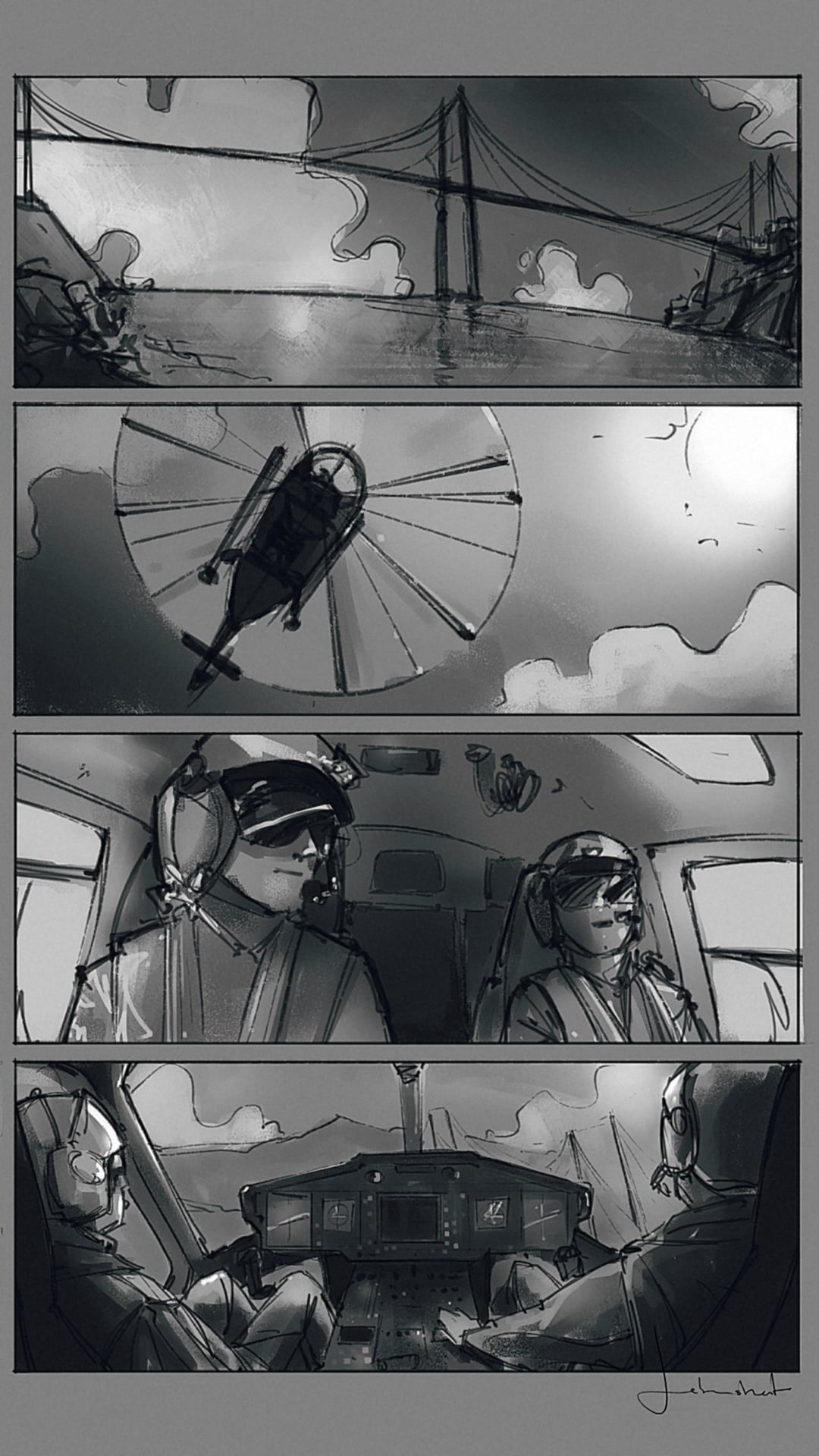 Storyboad Helicopter flying